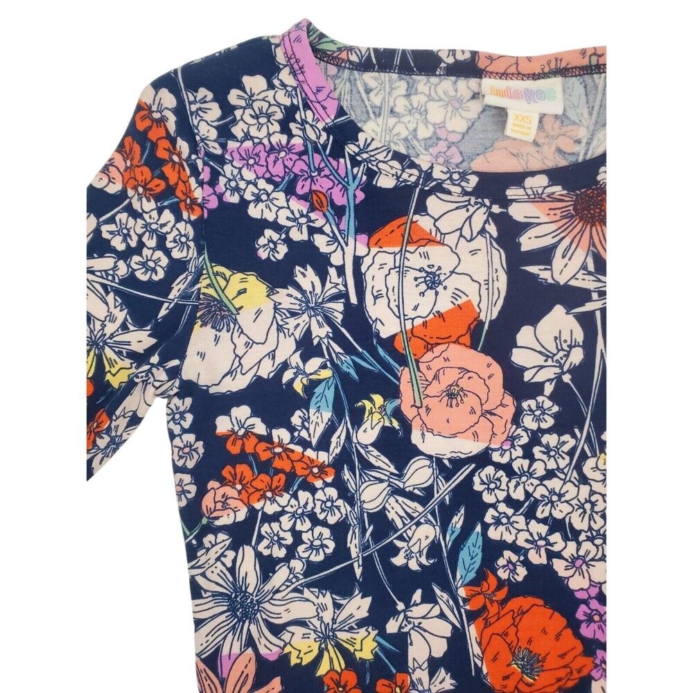 LuLaRoe Top 2XS Gigi Blue Floral Leggings Material Stretch Shirt Womens Size Xxs
